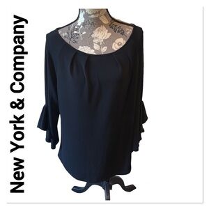NEW YORK & COMPANY Black Ruffle Sleeve Blouse size large